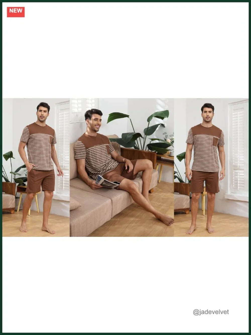 Men's Cotton Pajama Set Short Sleeve Shorts Striped Sleepwear Lounge Set with